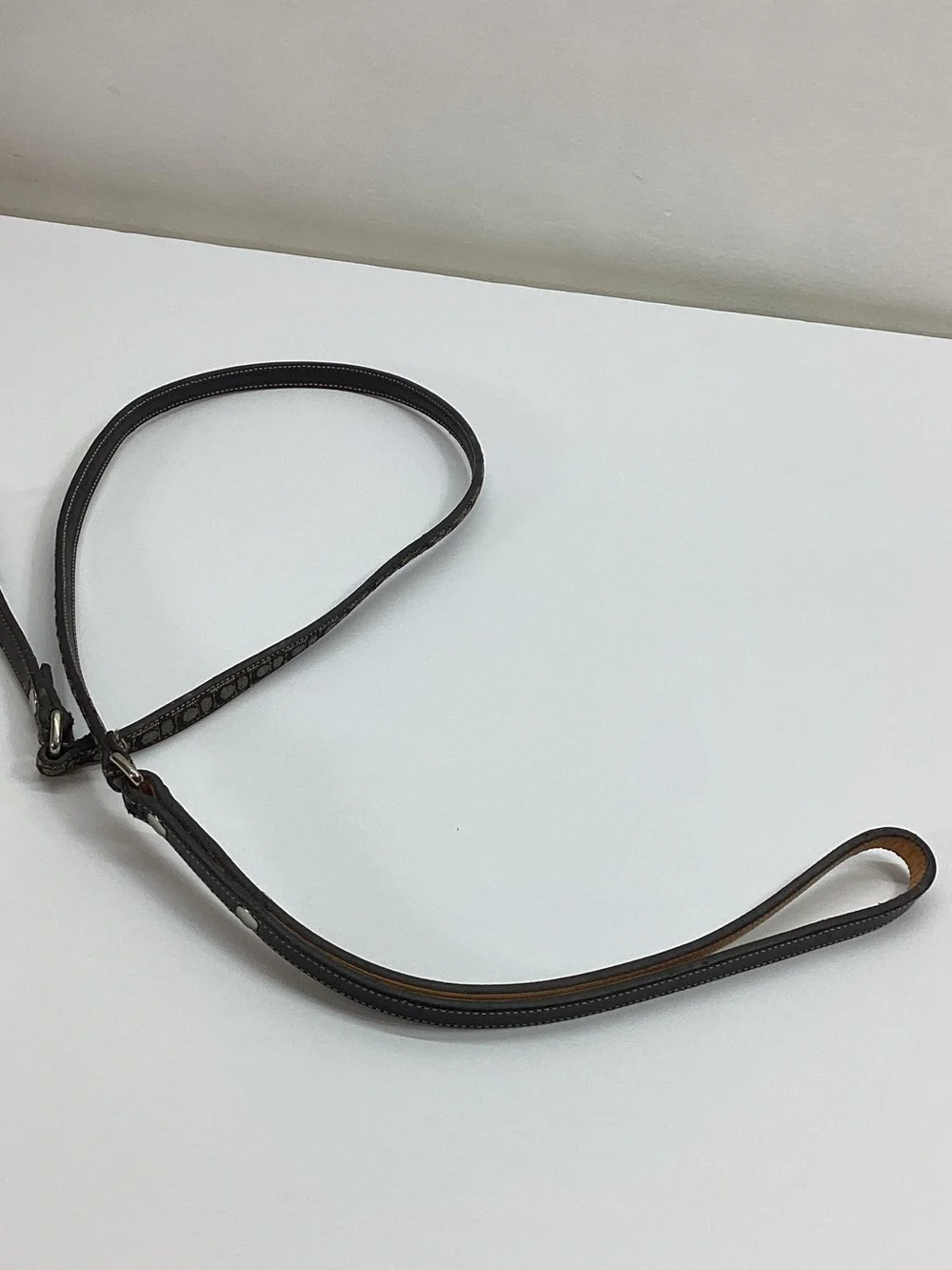 Coach jacquard and leather dog leash in black and gray